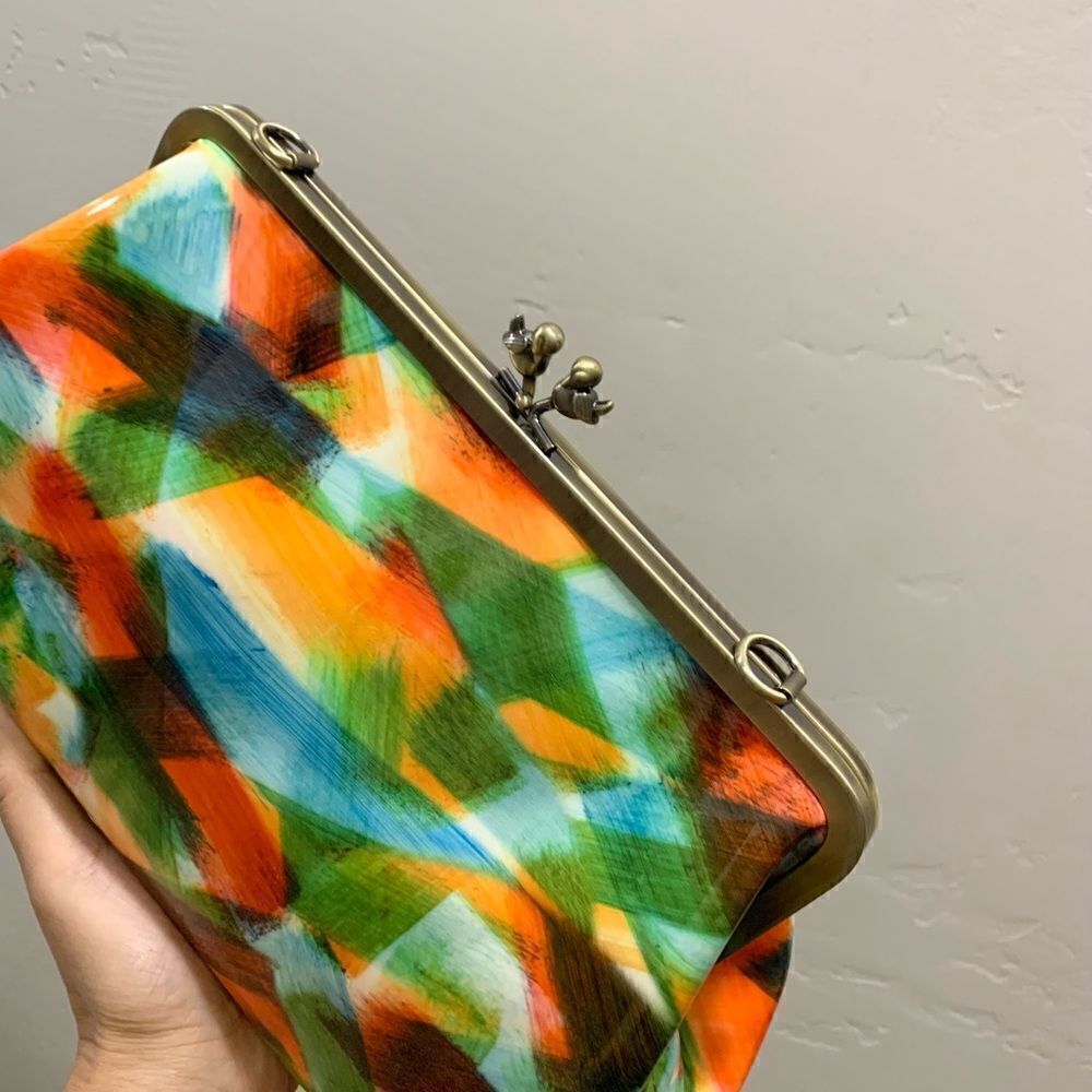 Handmade Genuine Leather Abstract Print “Birds” Kisslock Wristlet/Crossbody - Picture 15 of 17